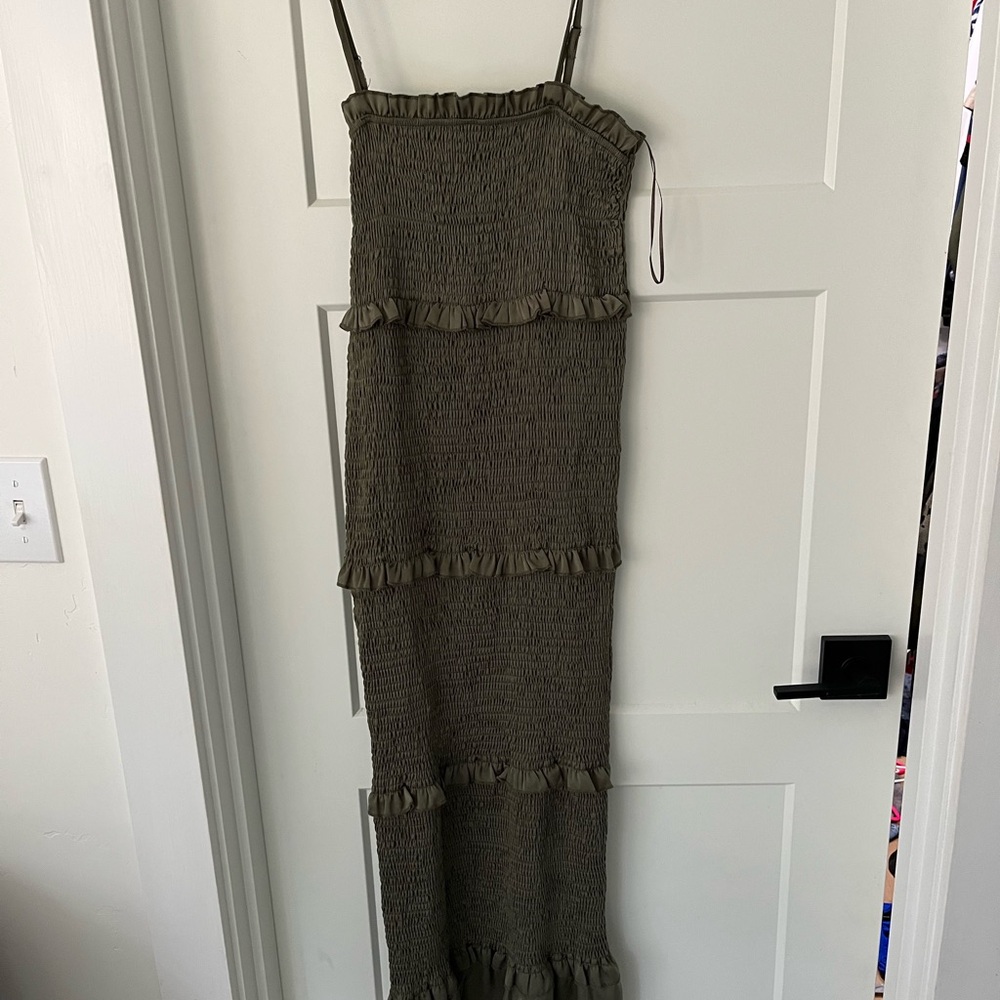 Olive Green Ruffled Maxi Dress